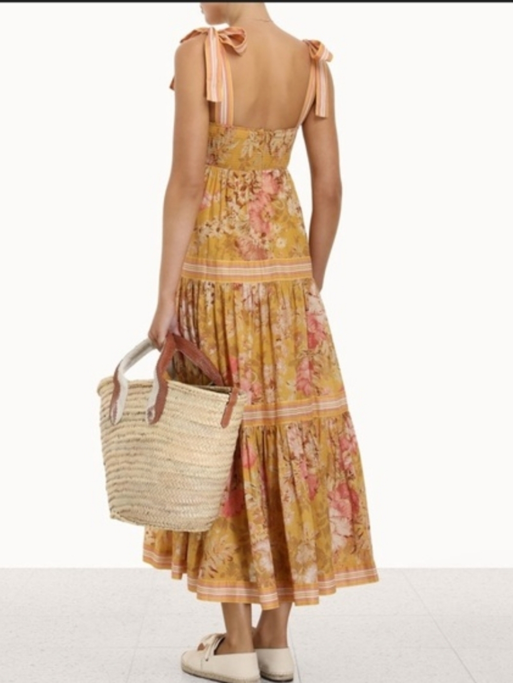 Zimmermann Pattie Tie Shoulder Floral Print Dress Mustard Yellow Size 2 - Picture 2 of 10